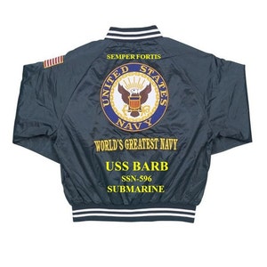 USS BARB  SSN-596 Submarine Navy Embroidered 1-Sided Satin Jacket (Back Only) Officially Licensed