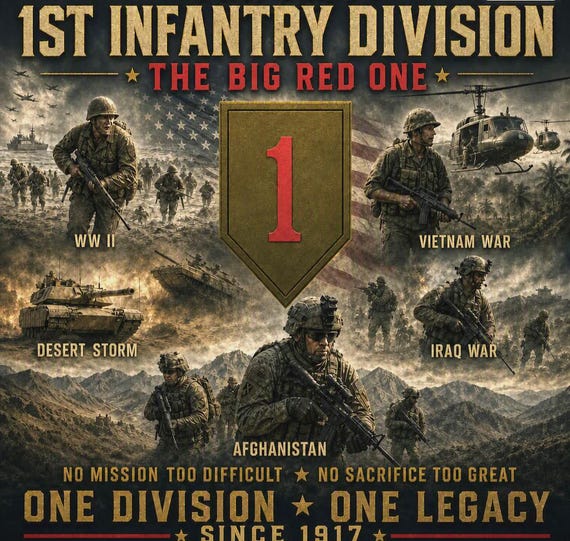 1ST Infantry Division* The Big Red One* Army Unit* 2-Side Vinyl Shirt. Army Officially Licensed.