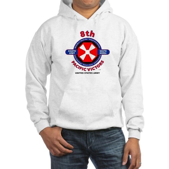 8th Army * South Korea "Pacific Victors" Emblem Hoodie Sweatshirt w/Pockets.