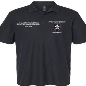 2e Infanteriedivisie* Indianhead*Afghanistan oorlogsveteraan*Operation Enduring Freedom* 2001-2014*Geborduurd links-rechts poloshirt.