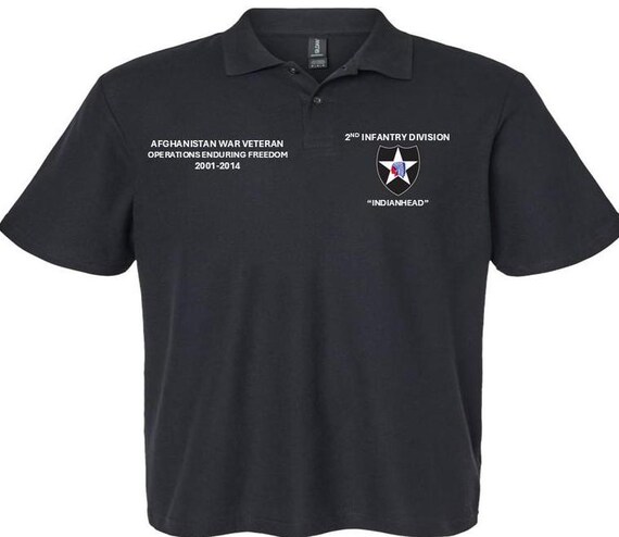 2nd Infantry Division* Indianhead*Afghanistan War Veteran*Operation Enduring Freedom* 2001-2014*Embroidered Left-Right Polo Shirt.