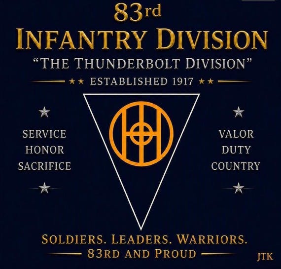 83rd Infantry Division* Thunderbolt Division* Established 1917 * 2-Sided Vinyl Shirt. ARMY Officially Licensed