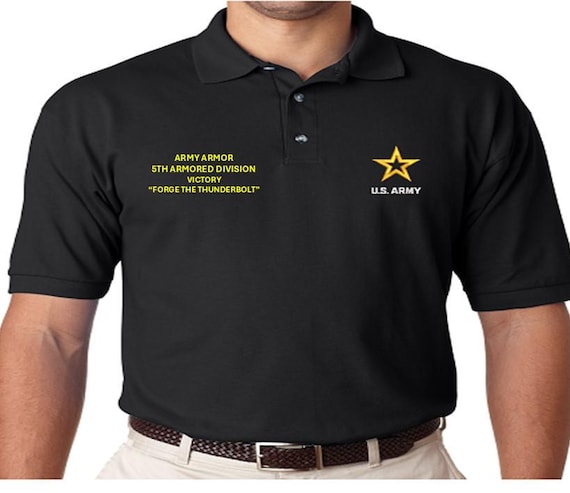 5th Armored Division* Victory*Army Armor*Forge the Thunderbolt * *Embroidered polo shirt* Army Officially Licensed