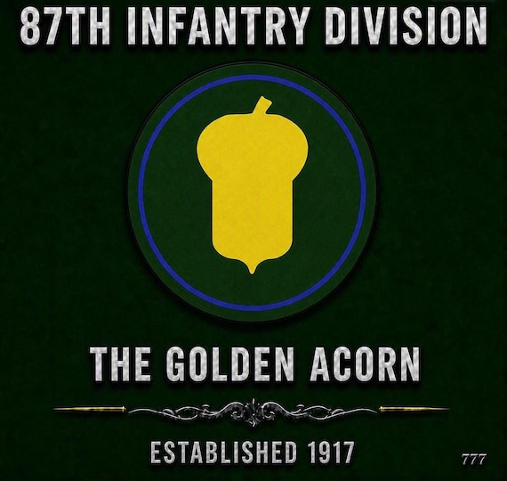 87TH Infantry Division* The Golden Acorn* Established 1917 * 2-Sided Vinyl Shirt. ARMY Officially Licensed