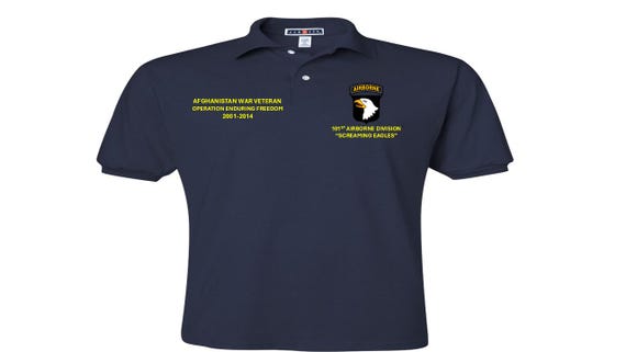 101st Airborne Division* Screaming Eagles*Afghanistan War Veteran*Operation Enduring Freedom*2001-2014*Embroidered Left-Right Polo Shirt.