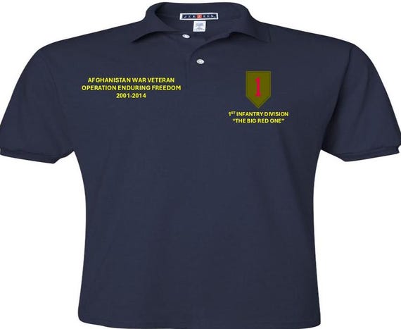 1st Infantry Division* The Big Red One* Afghanistan War Veteran*Operation Enduring Freedom 2001-2014*Embroidered Left-Right Polo Shirt.