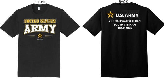ARMY*Tour 1975* Vietnam War Veteran* South Vietnam. 2-Sided T-Shirt. US ARMY Officially Licensed.
