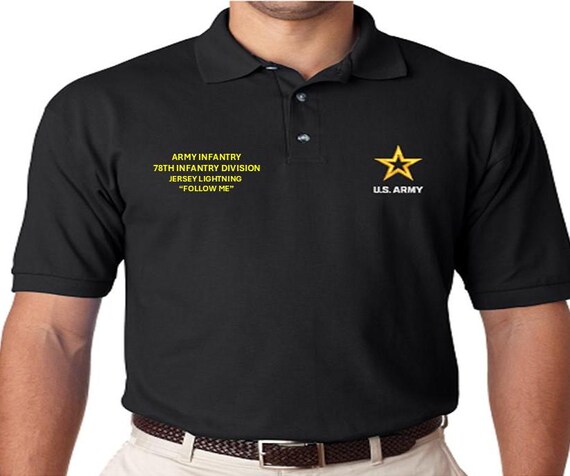 78TH Infantry Division* Jersey Lightning* Army Infantry*Follow Me*  *Embroidered polo shirt* Army Officially Licensed.