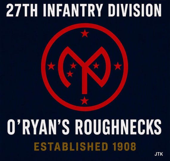 27TH Infantry Division* O'Ryans Roughnecks * Established 1908* 2-Sided Vinyl Shirt. ARMY Officially Licensed