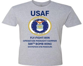 509.º Ala de Bombardeo*Operación Martillo de Medianoche*Camisa gris de la Base Aérea Whiteman, Missouri*Con licencia oficial de la USAF