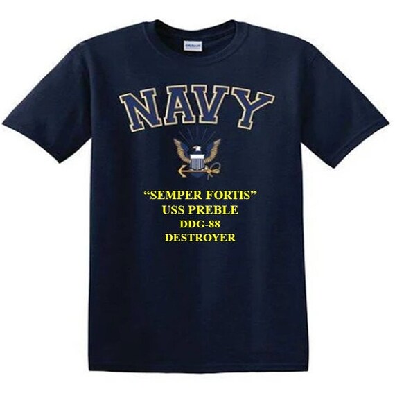 USS PREBLE DDG-88 Destroyer"Semper Fortis" Navy Logo Vinyl Shirt (Navy Officially Licensed)