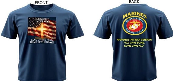 U.S. Marine* Afghanistan War Veteran *All Gave Some, Some Gave All* One Nation Under God.2-Sided Vinyl Shirt. USMC Official License