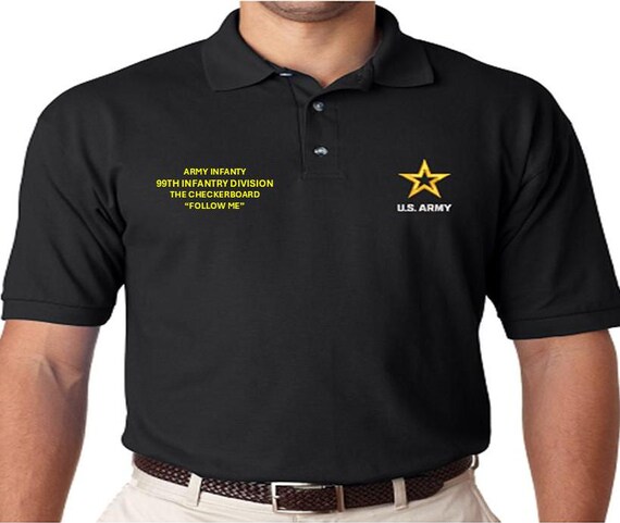 99th Infantry Division* The Checkerboard *Army Infantry*Follow Me  *Embroidered polo shirt* Army Officially Licensed