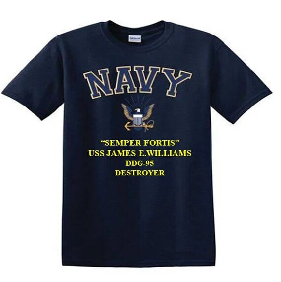 USS James E. Williams DDG-95 Destroyer"Semper Fortis" Navy Logo Vinyl Shirt (Navy Officially Licensed)