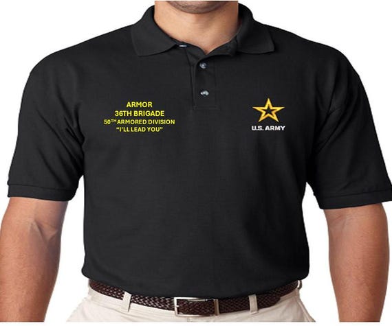 36th Brigade*50th Armored Division* I'll Lead Yor* Armor *Embroidered polo shirt* Army Officially Licensed
