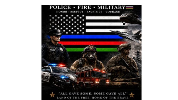 Honoring The American Police, Fire, and Military Personnel. All Gave Some, Some Gave All *American Flag Vinyl Print. 1-Sided Shirt.