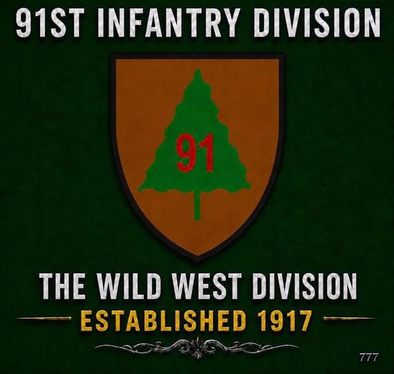 91ST Infantry Division* The Wild West Division* Established 1917 * 2-Sided Vinyl Shirt. ARMY Officially Licensed