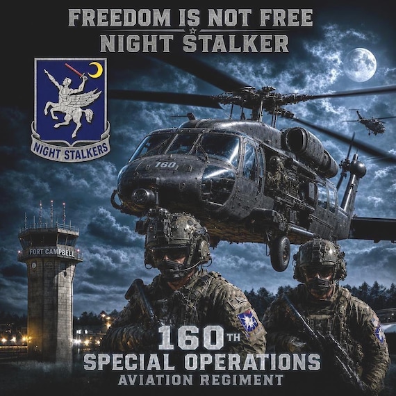 160TH Special Operations Aviation Regiment* Night Stalkers* Army Unit* 2-Side Vinyl Shirt. Army Officially Licensed.