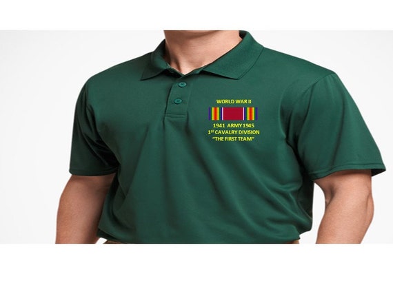 World War II 1st Cavalry Division "The First Team" 1941 ARMY 1945 Embroidered Lightweight Polo Shirt