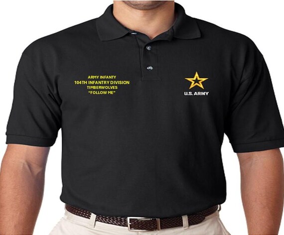 104th Infantry Division* Timberwolves* Army Infantry*Follow Me  *Embroidered polo shirt* Army Officially Licensed