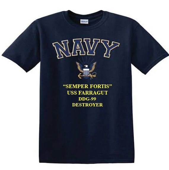 USS FARRAGUT DDG-99 Destroyer"Semper Fortis" Navy Logo Vinyl Shirt (Navy Officially Licensed)