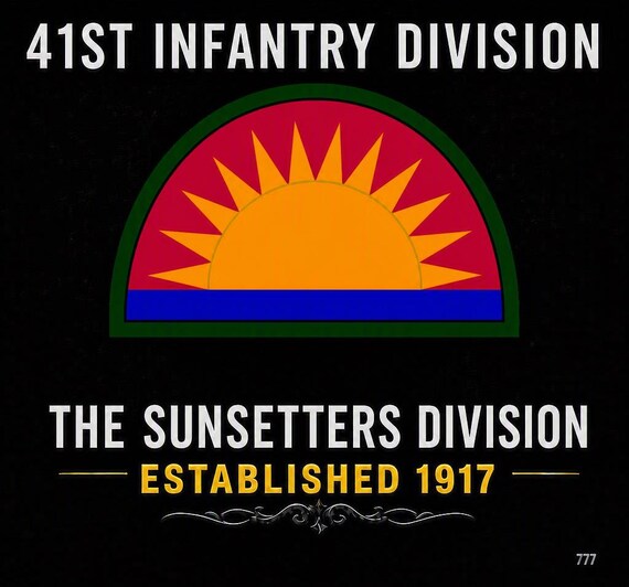 41ST Infantry Division* The Sunsetters * Established 1917* 2-Sided Vinyl Shirt. ARMY Officially Licensed