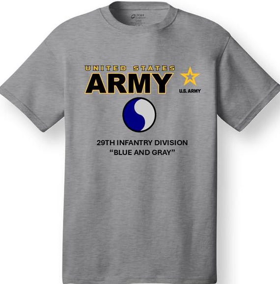 29th Infantry Division* Blue and Gray * Emblem* Shirt. These shirt are customized*Army Officially Licensed