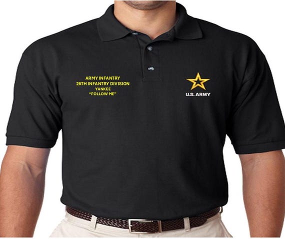 26th Infantry Division* Yankee*Army Infantry*Follow Me*  *Embroidered polo shirt* Army Officially Licensed.