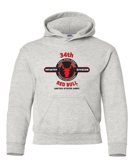 34th Infantry Division"Red Bull" Battle & Campaign Hoodie Sweatshirt w/Pockets.