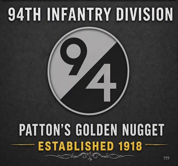 94TH Infantry Division* Patton's Golden Nugget* Established 1918 * 2-Sided Vinyl Shirt. ARMY Officially Licensed