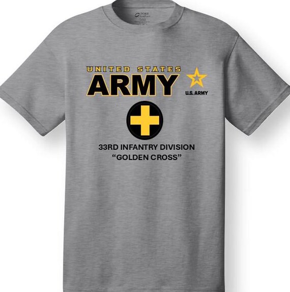 33rd Infantry Division* Golden Cross * Emblem* Shirt. These shirt are customized*Army Officially Licensed
