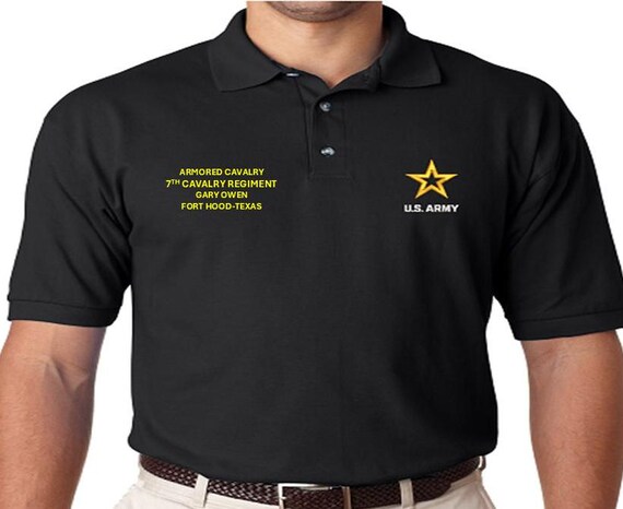 7th Cavalry Regiment* Gary Owen*Fort Hood-Texas*Armored Cavalry * *Embroidered polo shirt* Army Officially Licensed