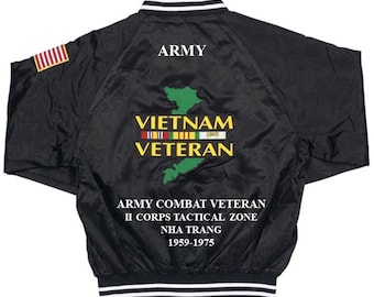 Army Combat Veteran II Corps TZ* Nha Trang 1959-1975 Army Vietnam Veteran Embroidered  1-Sided Satin Jacket (Back Only)