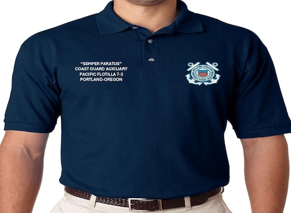 Coast Guard Auxiliary PACIFIC Flotilla 7-3* Portland-Oregon* USCG* Semper Paratus*2-Sided Embroidered polo shirt. Officially Licensed USCG