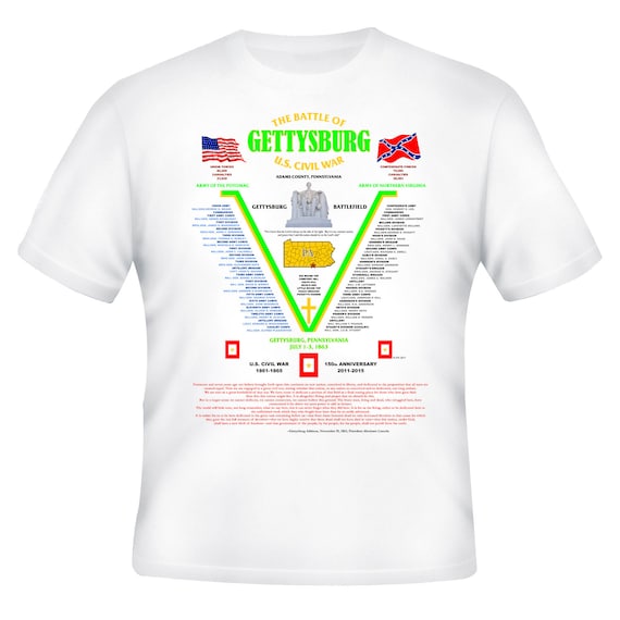 American-U.S. Civil War Gettysburg, Pennsylvania Order Of Battle Union and Confederate White Shirt