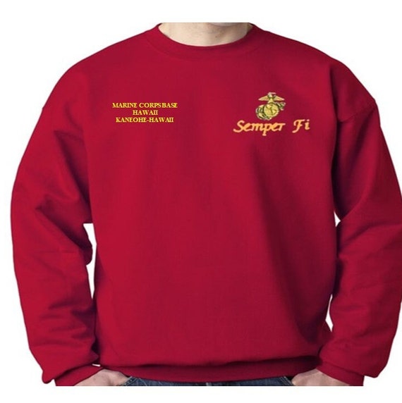 Marine Corps Base Hawaii * Kaneohe - Guam Sweatshirt. Embroidered Left & Right Chest Sweatshirt. Officially Licensed