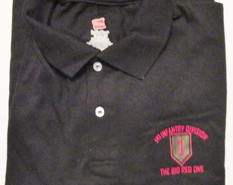 1st Infantry Division "The Big Red One" Emblem-Embroidered Black Polo-Golf Shirt