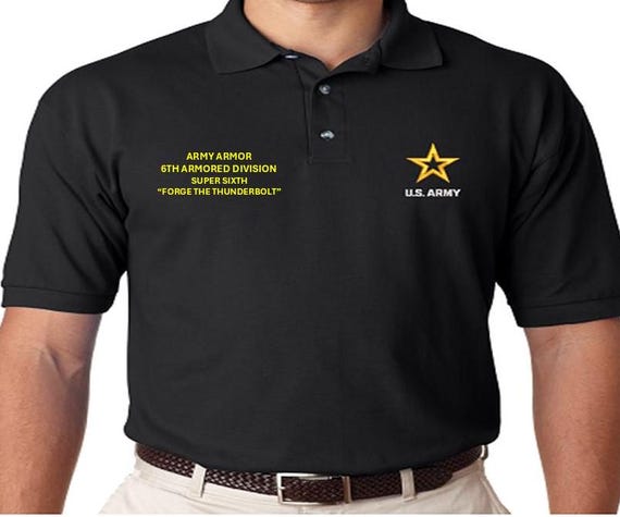 6TH Armored Division* Super Sixth*Army Armor*Forge the Thunderbolt * *Embroidered polo shirt* Army Officially Licensed