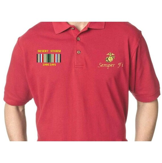 DESERT STORM Ribbon 1990-1991 Semper Fi Marines left chest & right chest Embroidered Polo Shirt Officially Licensed