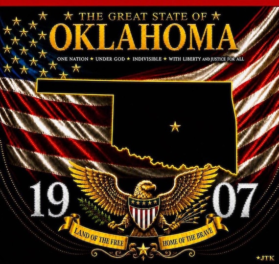 OKLAHOMA* United States of America *USA 50 States American Flag Shirt* 2-Sided Vinyl Shirt.  JTK Original