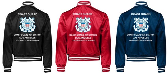 Coast Guard Air Station LOS ANGELES* Los Angeles-California * Coast Guard Vinyl Design  Satin Jacket (Back Only) USCG Officially Licensed