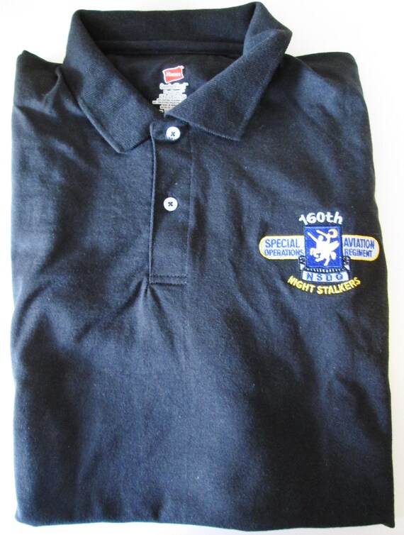 160th SOAR Special Operations Aviation Regiment" Night Stalker" Embroidered Light Weight Black Polo Shirt