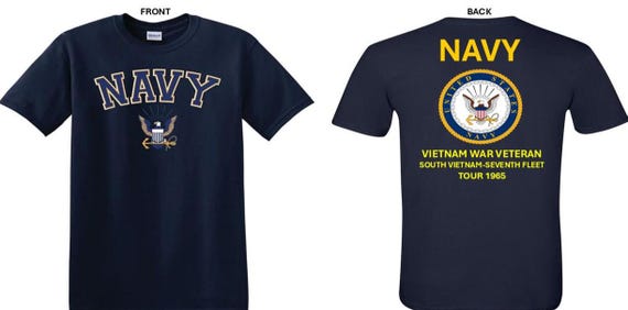 NAVY*Tour 1965* Vietnam War Veteran* South Vietnam-Navy Seventh Fleet. 2-Sided T-Shirt. US NAVY Officially Licensed.