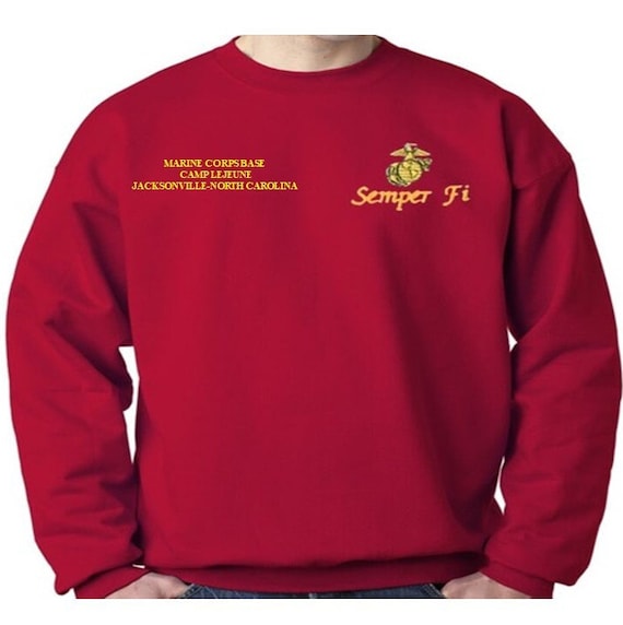 Marine Corps Base Camp Lejuene  Jacksonville-North Carolina Sweatshirt. Embroidered Left & Right Chest Sweatshirt. Officially Licensed