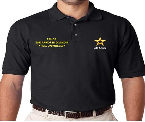 2nd Armored Division* Hell On Wheels*Armor *Embroidered polo shirt* Army Officially Licensed