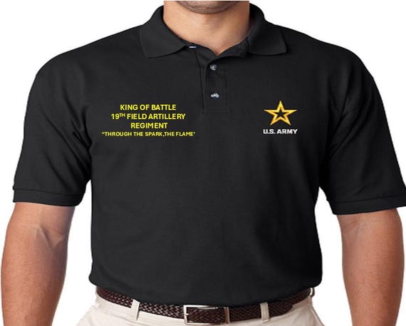 19th Field Artillery Regiment*King of Battle*Through the Spark, the Flame *Embroidered polo shirt* Army Officially Licensed