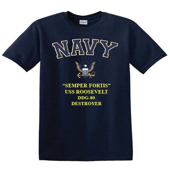 USS ROOSEVELT DDG-80 Destroyer"Semper Fortis" Navy Logo Vinyl Shirt (Navy Officially Licensed)