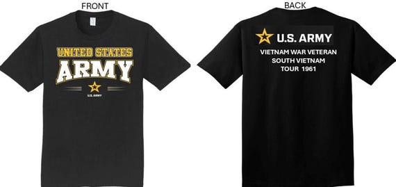 ARMY*Tour 1961* Vietnam War Veteran* South Vietnam. 2-Sided T-Shirt. US ARMY Officially Licensed.