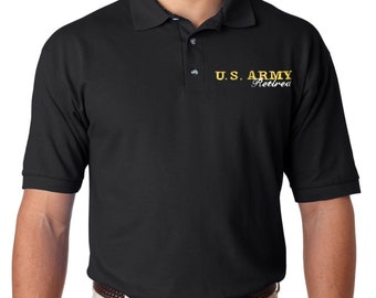 ARMY RETIRED Polo Shirt Left Chest&quot; -Embroidered BLACK  Polo-Golf Shirt