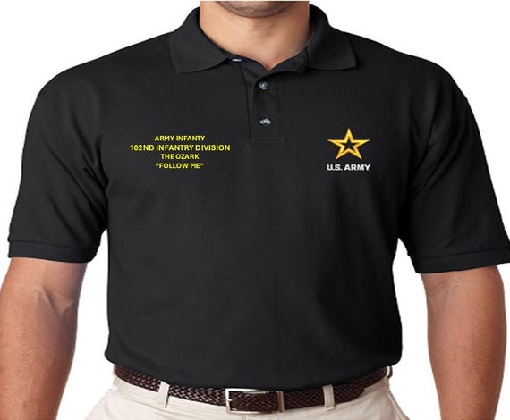 102ND Infantry Division* The Ozark* Army Infantry*Follow Me  *Embroidered polo shirt* Army Officially Licensed